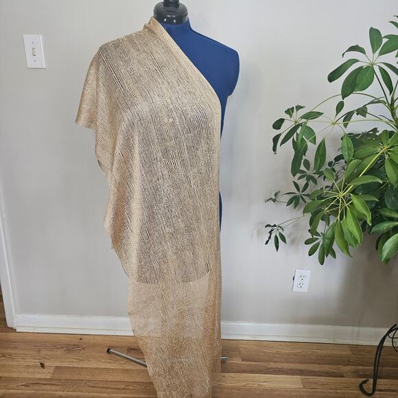 Gold Metallic Mesh Evening Scarf / Wrap with Fringe – Lightweight Shimmer Shawl - Picture 4 of 4